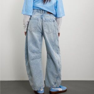 We The Free Light Blue Distressed Barrel leg Jeans